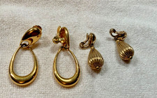 Vintage 60s Clip On Earrings Gold Tone Retro Glam Monet Two Pairs