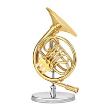 Gold French Horn Music Instrument Miniature Replica with Case,Multicolor,Size...
