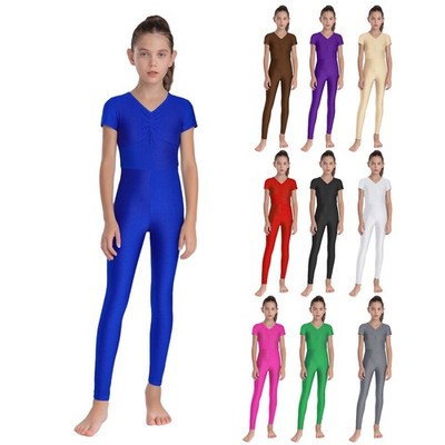 Kinder Mädchen Gymnastikanzug Turnanzug Kurzarm Overalls Ballett Tanz Ganzanzug