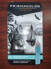 Prismacolor Premier TURQUOISE MEDIUM GRAPHITE PENCIL Set of 12 in TIN NEW