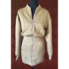 Zara Tan Puffer Bomber Mini JacketDress Two-Way Zip Long Sleeve XS 4432/253/515