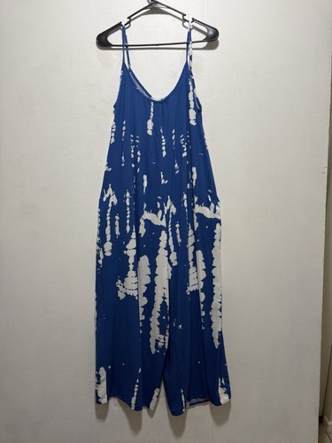 Buenos Ninos Blue Tie Dye Wide Leg Sleeveless Relaxed Fit Jumpsuit Sz M