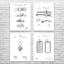 Thomas Edison Patent Wall Art Set of 4 Poster, Canvas or Framed Edison Wall Art