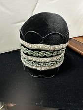 Cute Hand Made Decorative Pin Cushion w/Black Wire Stand , Green/White Trim