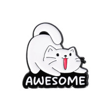Cartoon Cute White Cat Enamel Pins Custom Lively Kitten Treat Yourself Brooches
