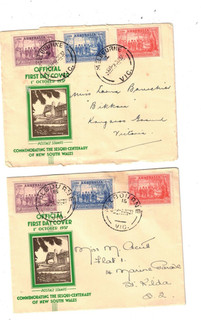 Australia 1937 NSW Sesqui OFFICIAL FDCs (4 ITEMS)
