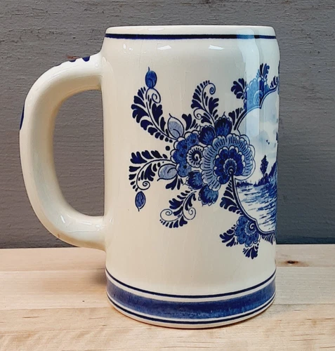 Blue Delfts Vintage Porcelain Beer Stein Mug Dutch Windmill  Holland 18 oz
