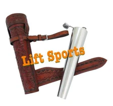 Saddle Hip Flask Stainless Steel Original Leather Case baton Fox Hunting Horse