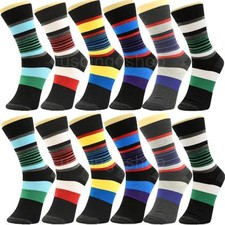 12 Pairs Yst12-3 New Cotton Men Striped Style Dress Socks Size 10-13 Multi Color