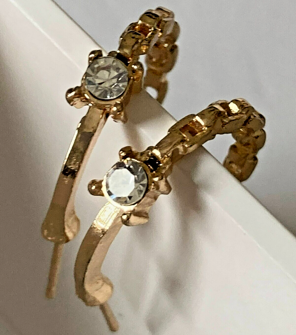 Gold-Tone Chain Link Hoop Earrings with White Stones-image