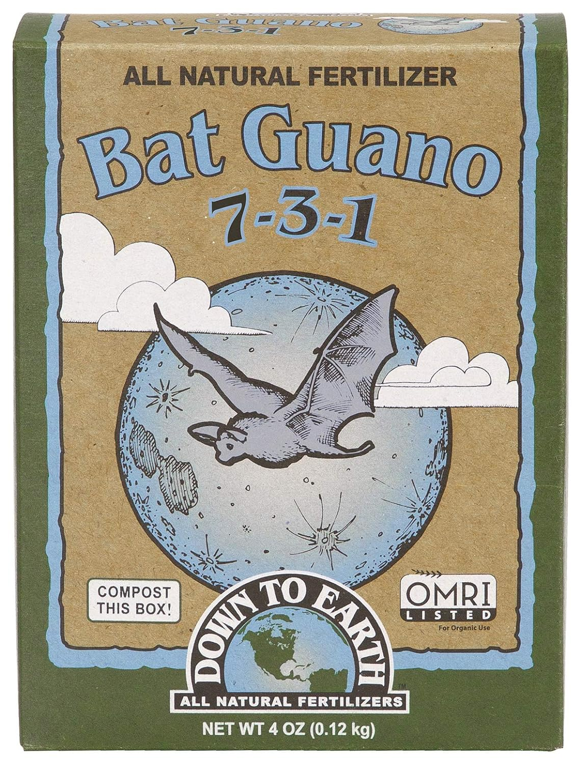 Down to Earth Organic Bat Guano Fertilizer Mix 7-3-1, 4Oz