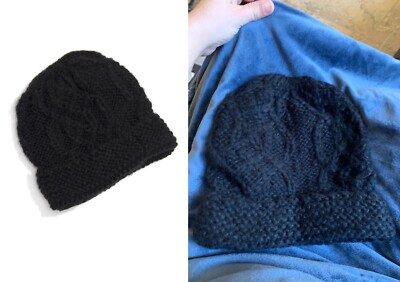 HAT ATTACK Cuff Hat BLACK Acrylic Fold cozy warm knits ribbed Cable Beanie NEW