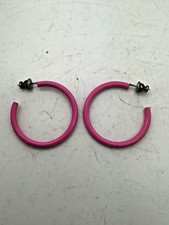 Vintage 70's -80 s hot pink enamel metal tube hoop post earrings C2