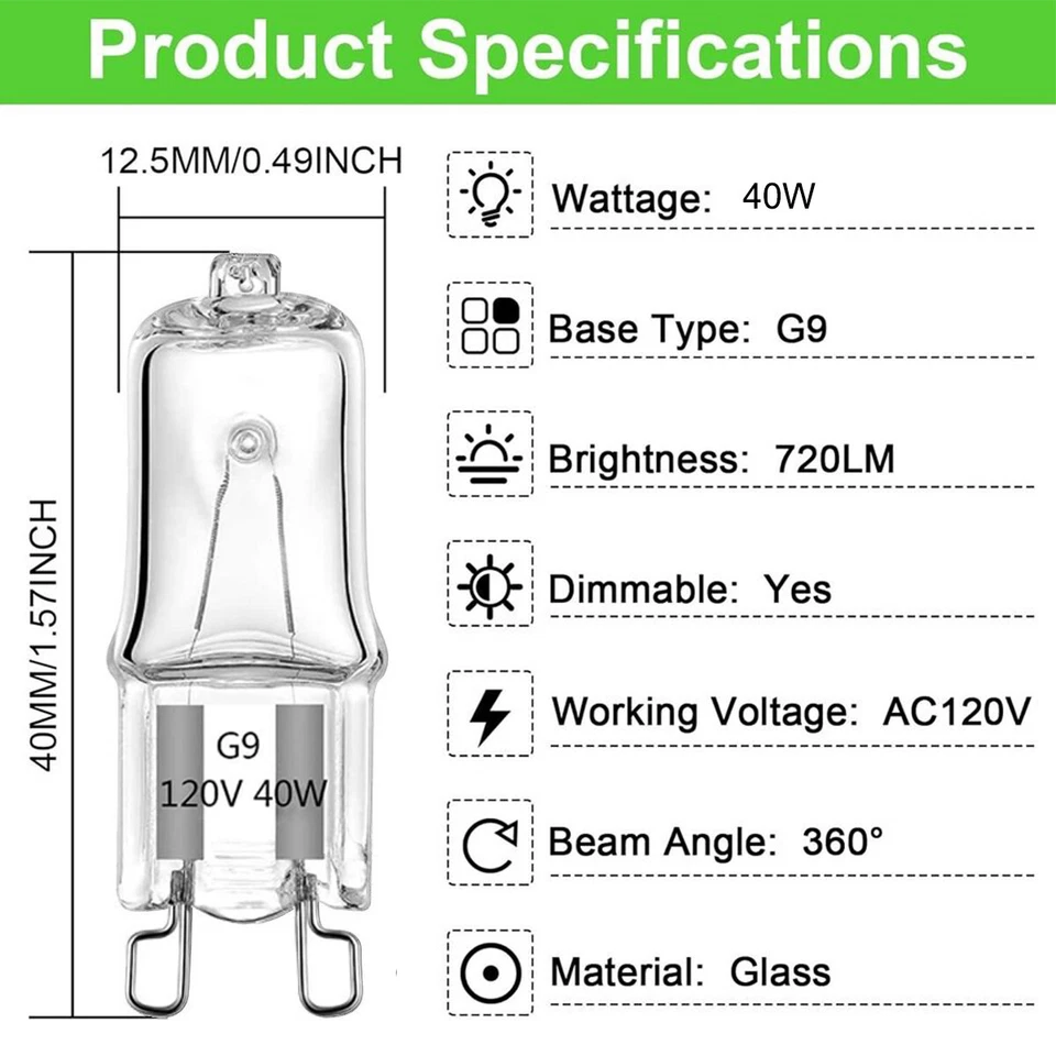 10 Pack G9 Bulbs 60W Warm White T4 Type 2 Pin Base Light Bulb 120V Fast Ship - Image 2 of 4