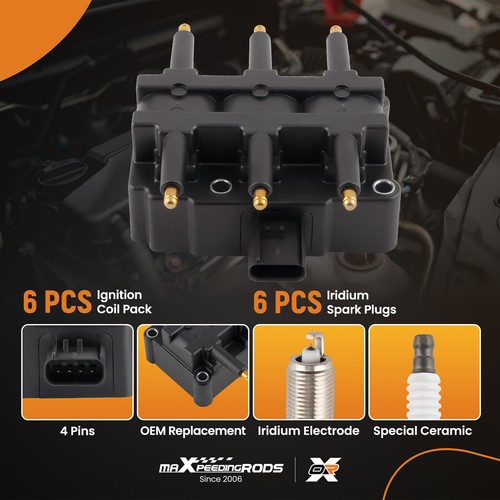 1pcs Ignition Coil & 6pcs Spark Plugs For Chrysler Town & Country V6 3.3L 00-10 - Picture 6 of 12