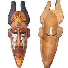 Maschera viso tribale africana vintage Ghana fatta a mano legno intagliato intarsiato maschera legno