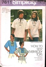 7611 Vintage Simplicity SEWING Pattern Misses Mens Everybody Pullover Tops Large