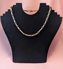 17" Cylinder Bead Necklace Chain Silver Tone Thick Chunky Heavy 80s-90s VTG HTF 