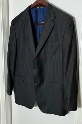 RECENT Hickey Freeman Loro Piana S150s Wool Gray Striped Jacket 44R Yellow Label