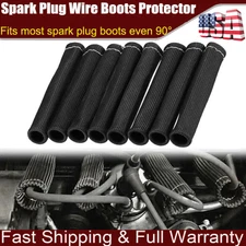 2500° 6" Spark Plug Wire Boots Protector Black Sleeve Heat Shield Cover 8Pcs US