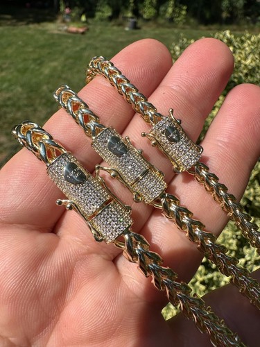 Iced MOISSANITE Clasp 14k Gold Stainless Steel Franco Chain Necklace Bracelet - 第 16/24 張圖片
