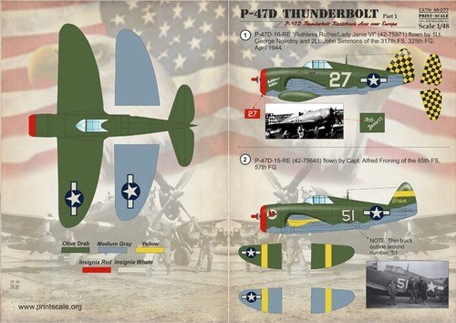 Calcomanía Print Escala 48-077 1:48 P-47D Thunderbolt Razorback Ases sobre Europa Parte 1 - Imagen 20 de 24