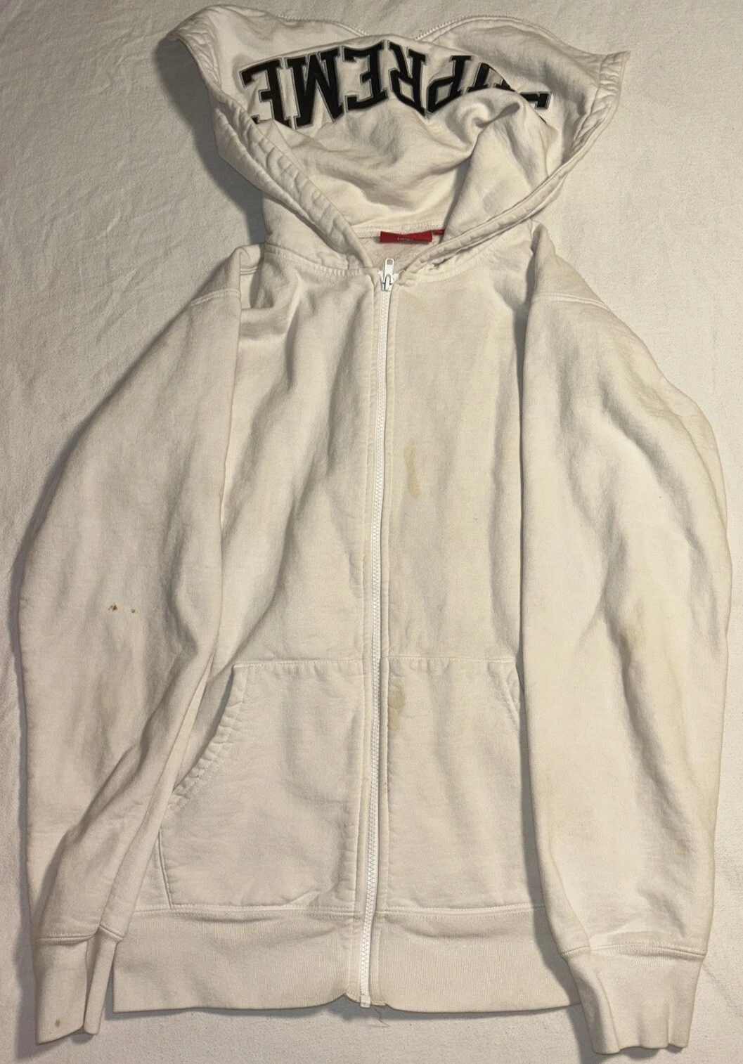 Pull zippé à capuche fendue suprême FW16 blanc grand sweat à capuche rare LIRE