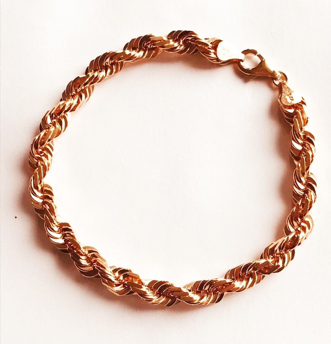 34 gm 14k Solid Rose Gold Men's Diamond Cut Rope Chain Bracelet