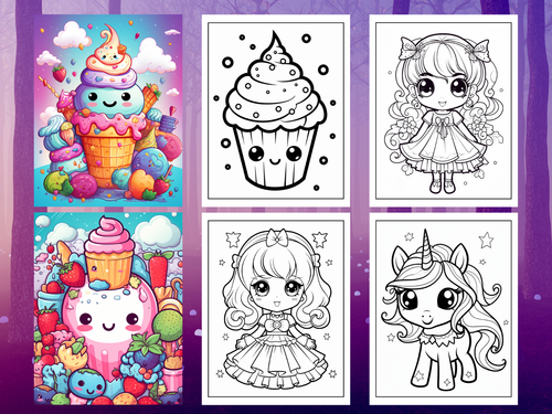 Digital Malbuch 300 süße Kawaii Bilder für Kinder zum ausdrucken PDF - Bild 2 von 14