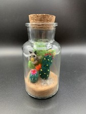 Adorable Story Jar Felted Baja Owl On Cactus In Jar Desert Scene