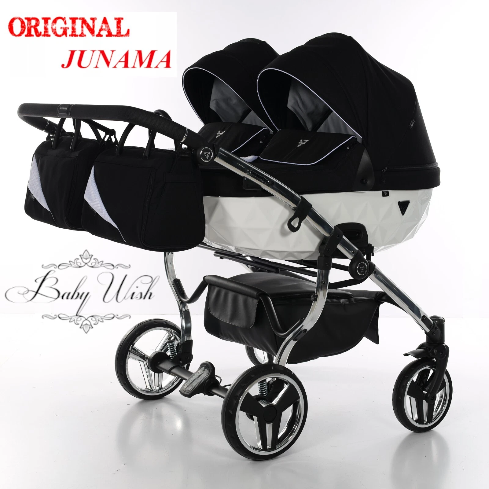 JUNAMA DIAMOND S-LINE DUO V2 KIDS STROLLER TWIN PRAM 2in1 CARRYCOT + PUSHCHAIR