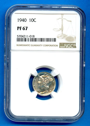 1940 P NGC PF67 Mercury Dime 10c US Mint Silver Proof Coin PF-67 1940-P PR-67
