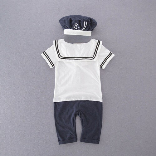Baby Boys Girls Sailor Costume Suit Outfit Dress Romper Clothes + HAT Set 3-18M - Picture 21 of 21
