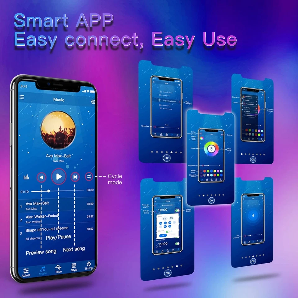 Tira de luces LED Bluetooth de 100 pies, tira de luces LED de sincronización de música, cambio de color RGB Foto 3 de 4