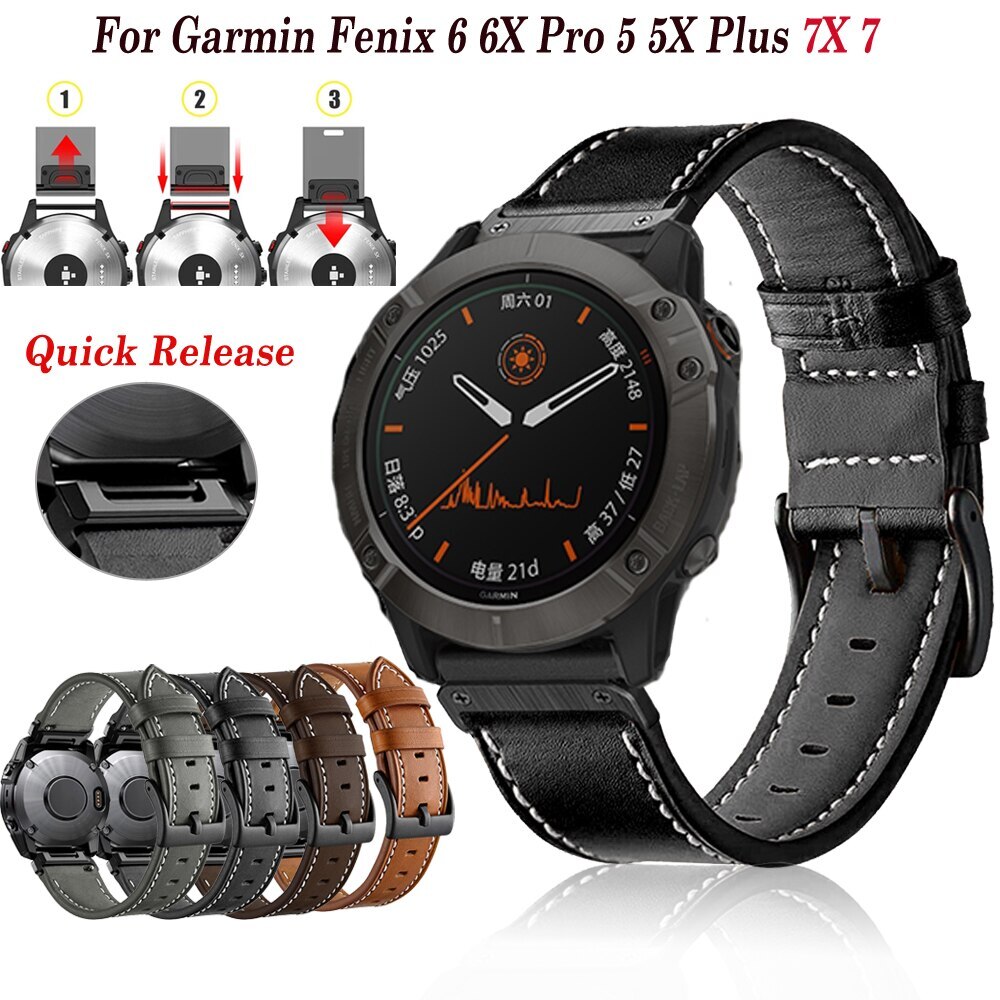Ver Banda Para Garmin Fenix 7 6 5 Forerunner 955 Solar 945 935 Instinct 2 Epix Approach S62 S60 Marq Descent G1 Quatix 7 Cuero Auténtico Reemplazo Correa Ajuste Rápido 22 Mm Pulsera 2026 - $18.99