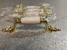 Drawer Pulls Handle Lot 4 White/Brass Porcela...