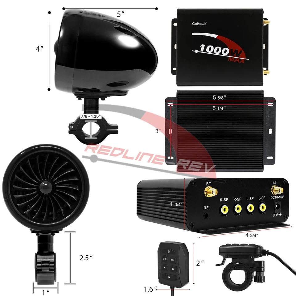 1000W Amp Motorcycle Waterproof Bluetooth Stereo 4-Speakers Audio MP3 System ATV - Image 4 of 4