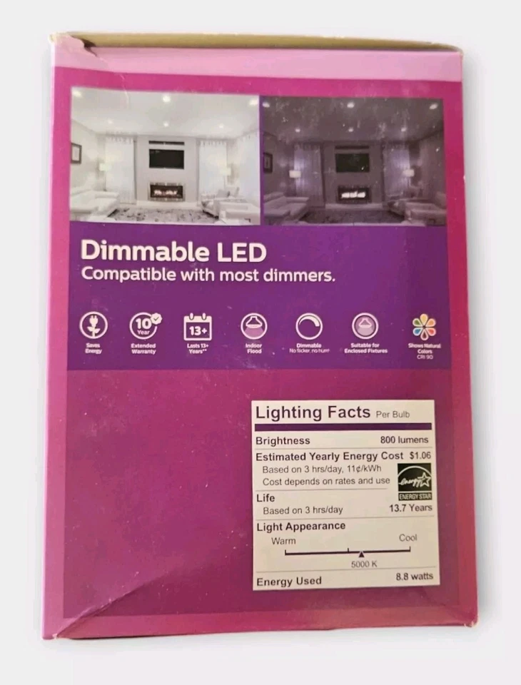 Philips 65 Watt Equiv BR40 Dimmable LED Flood Light Bulb Daylight - Image 2 of 4