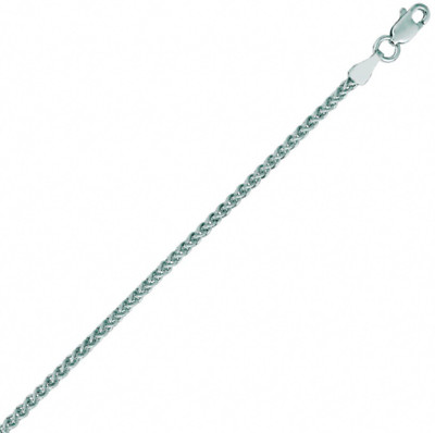 2,1 mm Runde Weizen Spiga Kette Halskette Echt 14K Weißgold