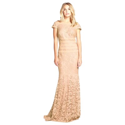 Tadashi Shoji Embroidered Lace Boat Neck Cap Sleeve Gown Size 12 Wedding |  eBay