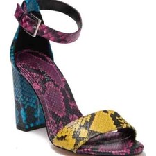 Nine West Rainbow Snake Print Leather Block Heeled Sandals NEW Size 6