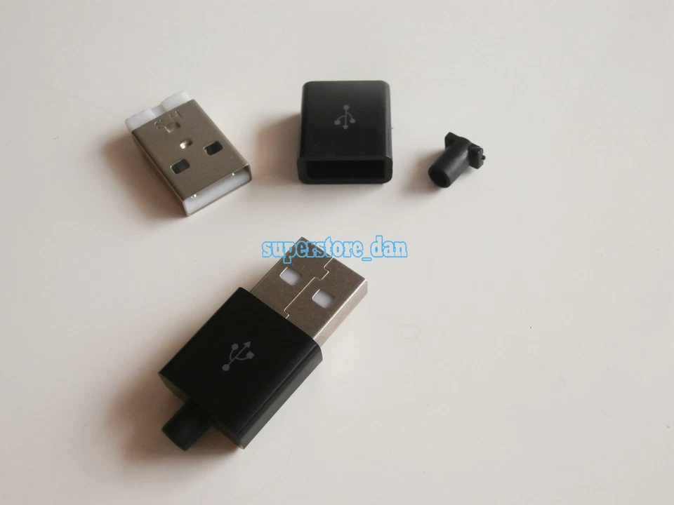 20X USB 2.0 Type-A Plug 4-pin Male Adapter Solder Connector Black Cover Square - Image 2 of 4