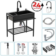 Stainless Steel Utility Sink Single Bowl Kitchen Sink with Cold/Hot Water Faucet