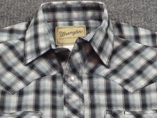 Wrangler Shirt Mens Small Blue Gray Plaid Western Pearl Snap Long Sleeve Cowboy