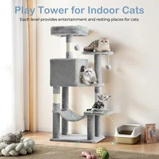 44" Multi-Level Cat Tree Tower with Condo, Hammock & Scratching Posts – Gray