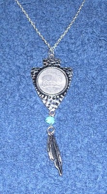 Indian Head/ Buffalo Nickel in a Metal Arrowhead Necklace