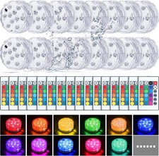 Hortsun 16 Pack Submersible LED Lights with Remote Waterproof Pool Underwater...