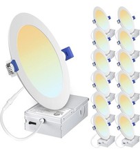 12 Pack 6 Inch 5CCT Ultra-Thin LED Recessed Ceiling Light with Junction Box, ...