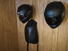 Motorcycle Helmet Wall Mount Hanger Rack with Jacket Hook - Storage and Display