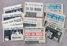 Apollo 11 Moon Landing Vintage Newspapers, Lot of 11, 7/69 Bay Area, CA Cities